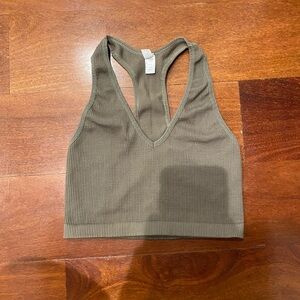 Olive Green Ribbed Sports Bra